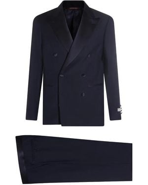 Canali Costume Croisé À Col Châle - Blue