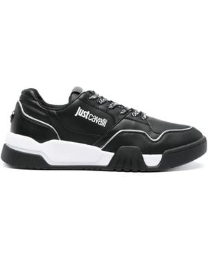 Just Cavalli Logo-Print Metallic Leather Trainers - Black