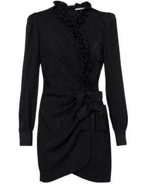 Alessandra Rich Robe Courte En Jacquard De Soie À Volants - Black