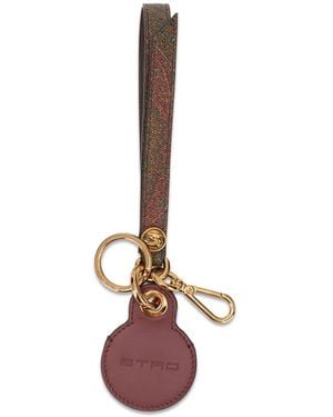Etro Paisley-Print Logo-Debossed Keyring - Pink