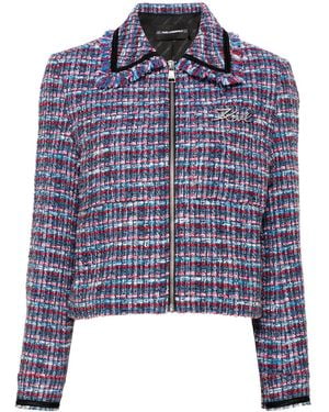 KARL LAGERFELD Bouclé Cropped Jacket - Blue