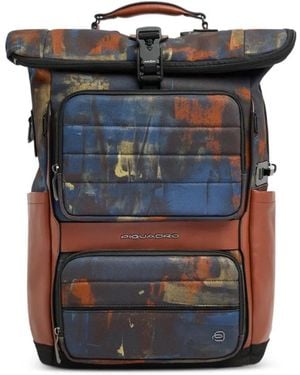 Piquadro Abstract-Print Roll-Top Backpack - Blue