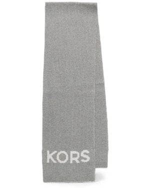 MICHAEL Michael Kors Ribbed Logo-Intarsia Scarf - Grey