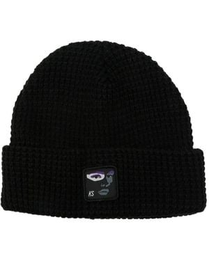 Kidsuper Logo-Patch Waffle-Knit Beanie Hat - Black