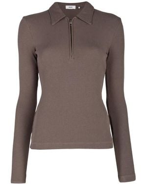 Agolde Amica Ribbed-Knit Polo Top - Brown