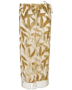 Roberto Cavalli Leaf-Pattern Devoré-Effect Skirt - Metallic