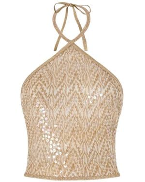 Missoni Sequin-Embellished Halterneck Top - Natural