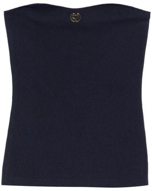 Maje Contrast-Knit Bustier Top - Blue