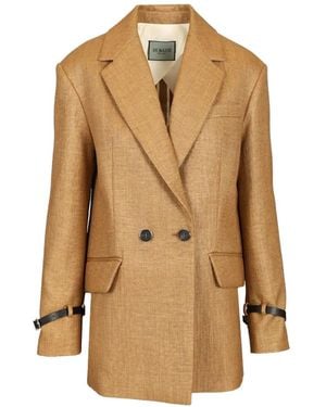 DURAZZI MILANO Double-Breasted Raffia-Effect Coat - Natural