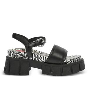Moschino Logo-Print Leather Sandals - Black