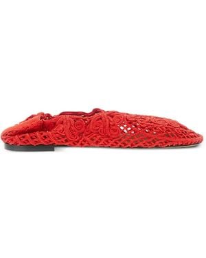 Odissi Iris Crocheted Woven Ballet Flats - Red