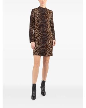 Michael Kors Mock-Neck Cheetah-Print Mini Dress - Brown