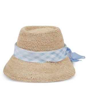 Ermanno Scervino Gingham-Trim Woven Bucket Hat - White