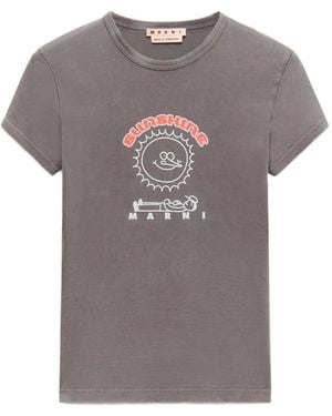 Marni Cotton T-Shirt With Sunshine Print - Grey