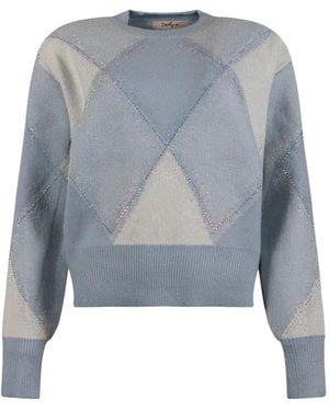 Rene' Derhy Argyle Crystal-Embellished Sweater - Blue
