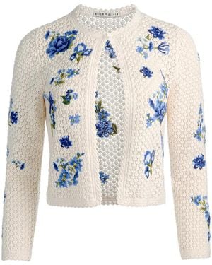 Alice + Olivia Anderson Floral-Embroidered Crocket Cardigan - Blue