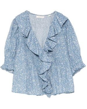 Doen Henri Ruffled Floral-Print Cotton Blouse - Blue