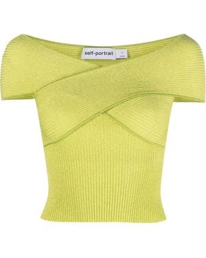 Self-Portrait Draped Off-Shoulder Top - Yellow
