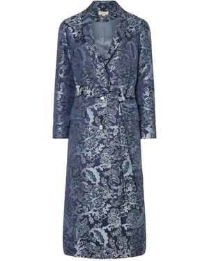 Temperley London Francis Floral-Brocade Belted Coat - Blue