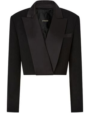 Pinko Cropped Jacket With Satin Details - Black