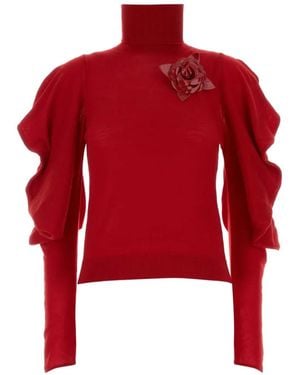 Blumarine Jersey Con Detalle De Rosa De Manga Con Volantes - Rojo
