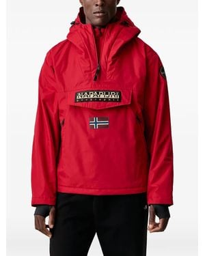 Napapijri Logo-Patch Hooded Jacket - Red