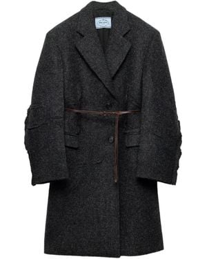 Prada Single-Breasted Shetland Wool Coat - Black