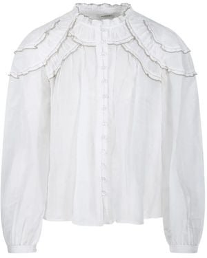 Isabel Marant Christa Ruffled High-Neck Blouse - White