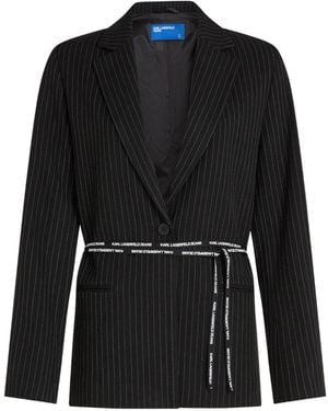 KARL LAGERFELD Pinstripe Belted Blazer - Black