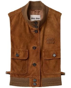 Miu Miu Waxed Suede Leather Vest - Brown