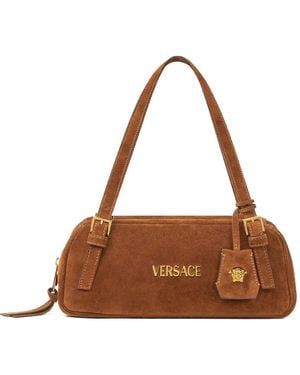Versace Tag Suede Shoulder Bag - Brown
