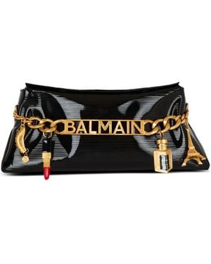 Balmain 1945 Soft ストライプ レザー クラッチバッグ - ブラック