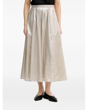 Ouí Metallic-Effect Pleated Midi Skirt - Natural