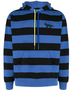 Maison Kitsuné Stripe-Pattern Jersey Hoodie - Blue