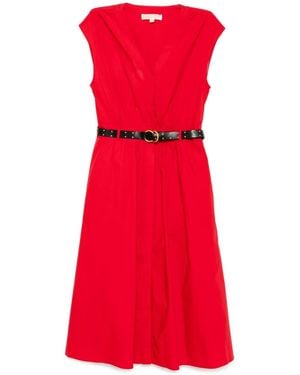 Michael Kors Stretch Poplin Belted Dress - Red