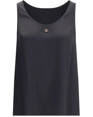 Dolce & Gabbana Logo-Plaque Silk Top - Black