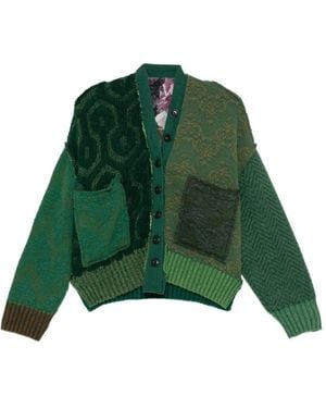 ESSENSI Iris Patchwork V-Neck Cardigan - Green