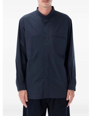 Still By Hand Band-Collar Chest-Pocket Shirt - Blue