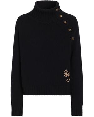 Dolce & Gabbana Smooth-Knit Turtleneck With Logo - Black