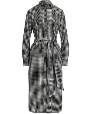 Ralph Lauren Belted Houndstooth Shirt Dress - Gray
