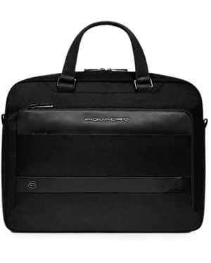Piquadro 14-Inch Logo-Plaque Laptop Bag - Black