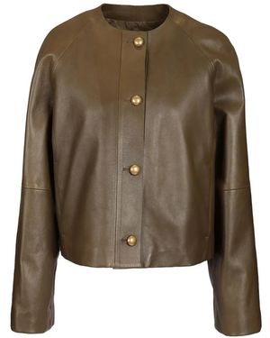 Max Mara Round-Neck Leather Jacket - Green