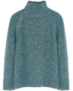 Yves Salomon Funnel-Neck Button-Detail Sweater - Green