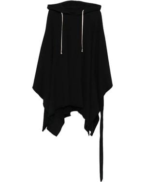 Rick Owens Raw-Edge Drawstring Poncho Hoodie - Black