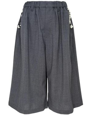 Renli Su Embroidered-Trim Wide-Leg Trousers - Grey