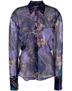 DSquared² Floral Print Semi-Sheer Shirt - Blue