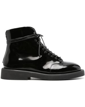 Marsèll 40Mm Gommello Patent-Finish Lace-Up Biker Boots - Black
