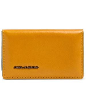 Piquadro Logo-Plaque Leather Business Card Holder - Orange