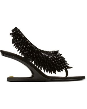 Balmain No Wedge Beaded Suede Sandals - White