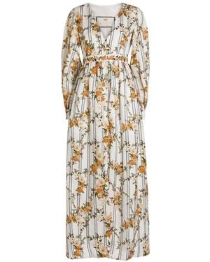 Agua Bendita Frambuesa Floral-Print Striped Maxi Dress - White